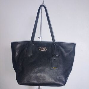 COACH Taxi Zip Top Cross grain Leather Large Tote Bag Black Gold
